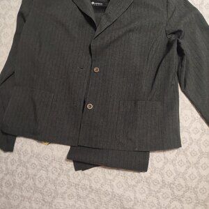 3 piece dark green pinstripe black pant suit